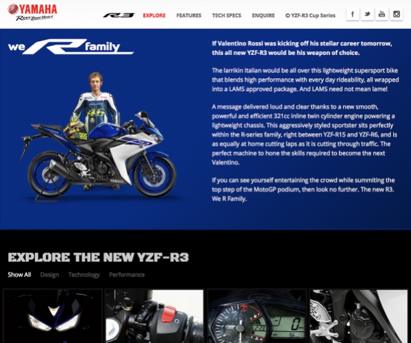 <i class='i fa fa-user'></i> Yamaha Motor Australia<span><i class='i fa fa-folder-open'></i> Yamaha R3 Website</span>